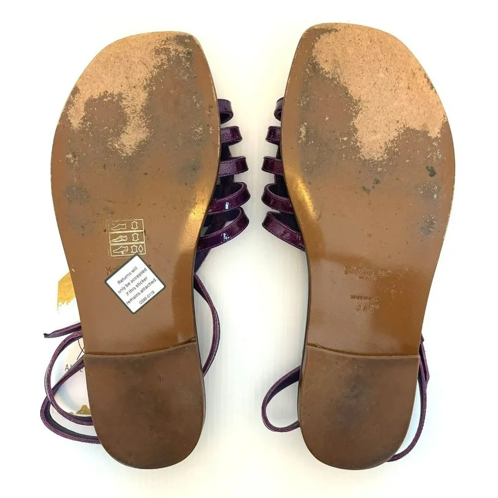 YSL Purple Pebbled Leather Strappy Sandals, Size 7.5 (IUT) 37.5 (IT) - Picture 9 of 11